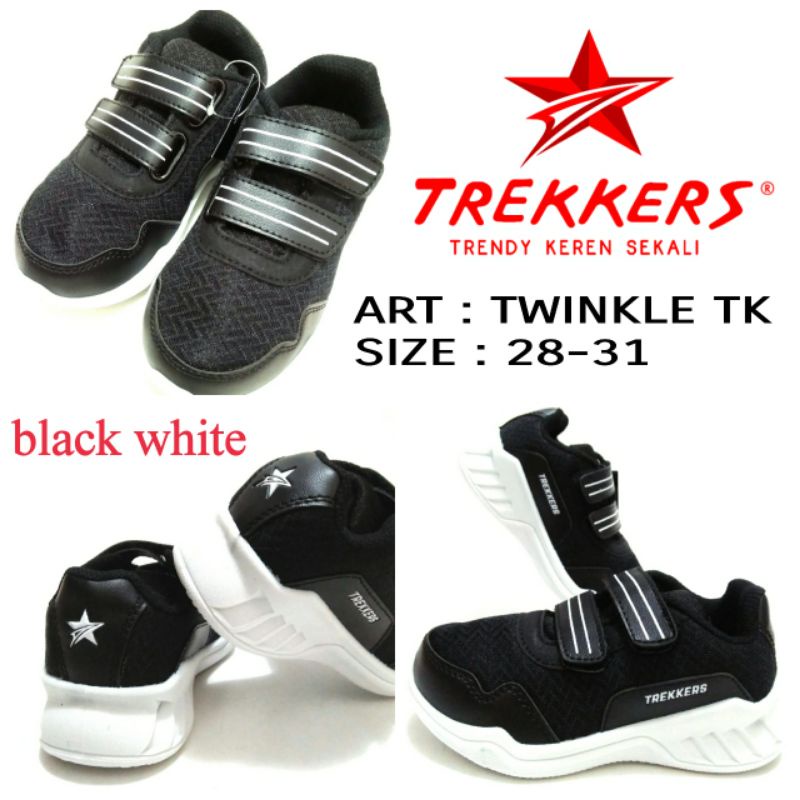 SEPATU ANAK SEKOLAH KREKETAN UNISEX TREKKERS TWINKLE TK Size 28-31 HITAM PUTIH HARGA TERMURAH