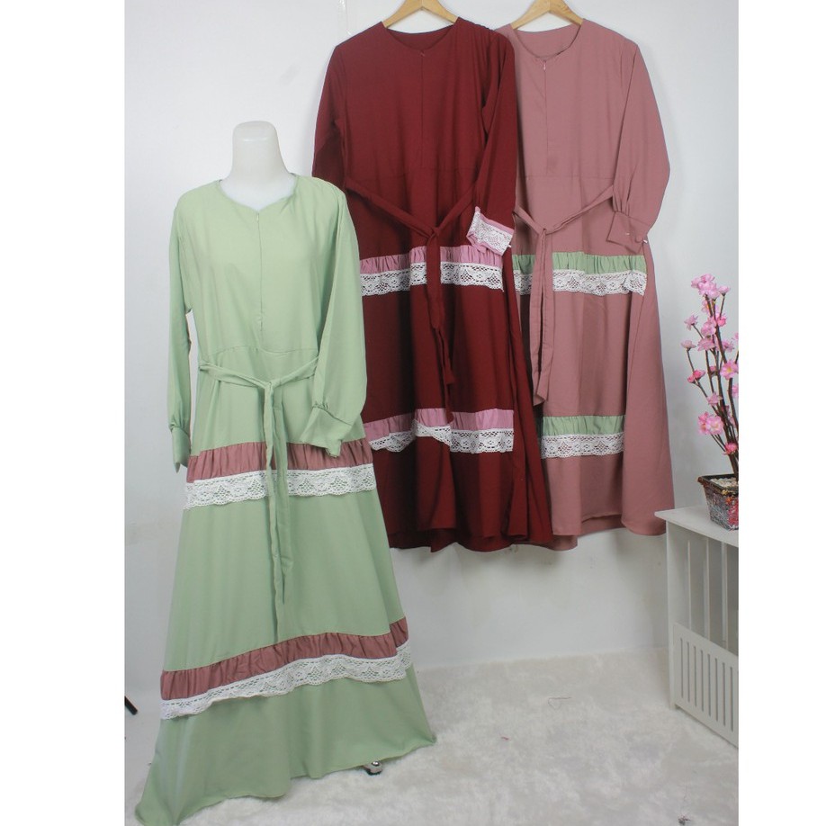 gamis wolfis CANDRA renda rempel busana musim wanita fashionale woolpeach