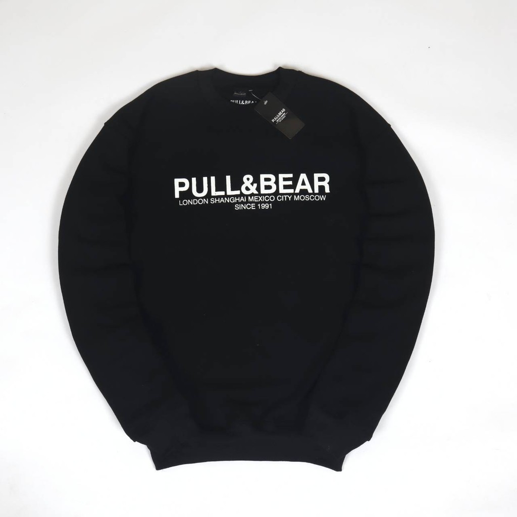 Jaket Sweater Crewneck P AND BEAR LIST – Black Edition Fashion Trendy Casual Pria Good Brand Quality