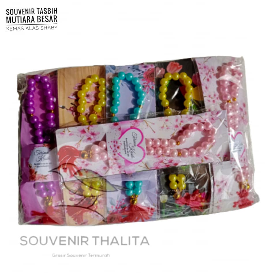 Souvenir 100Pcs Tasbih Mutiara Besar 33 Butir Kemasan Alas Motif