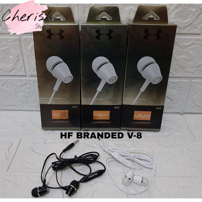 HANDSFREE BRANDED V08 / earphone headset mic bass original quality