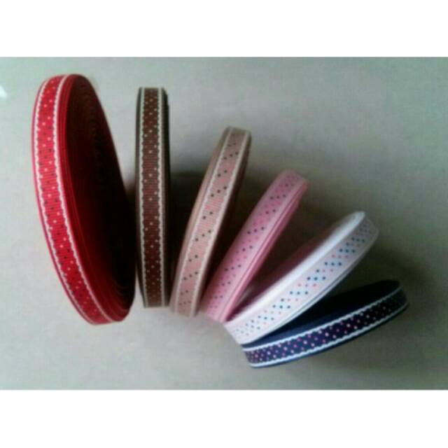 

Pita grosgrain 3/8" polka warna warni list tepi renda