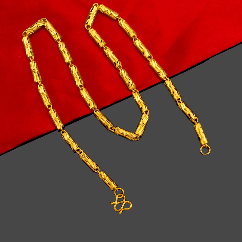 Kalung Emas Plated Emas Asli Kadar 375Desain Bambu Gaya Vintage Korea Untuk Pria Dan Wanita