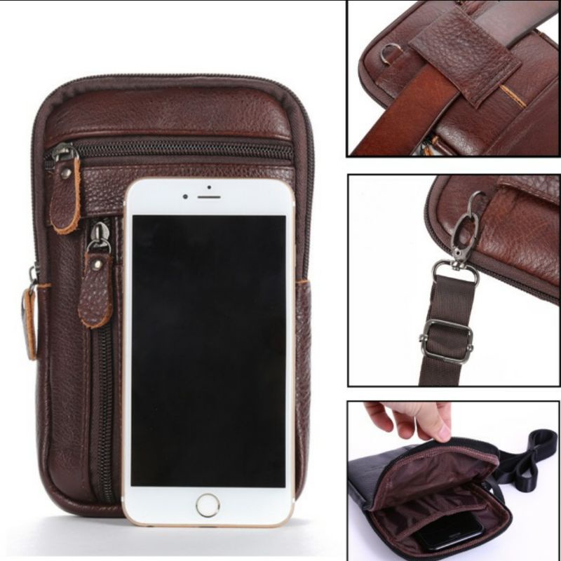 tas selempang kulit asli tas pinggang/dompet hp