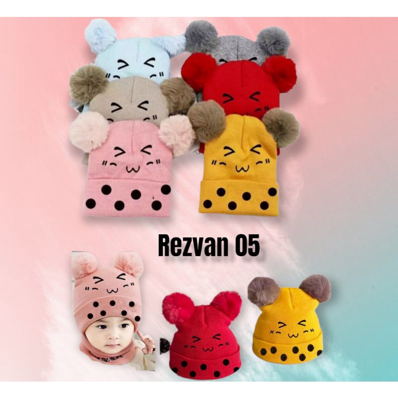 Topi kupluk pom pom baby karakter boba,kupluk rajut anak lucu