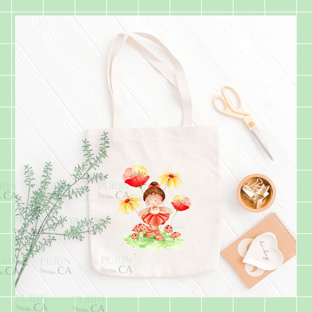 Tote bag Kanvas Gambar Cute Ballerina