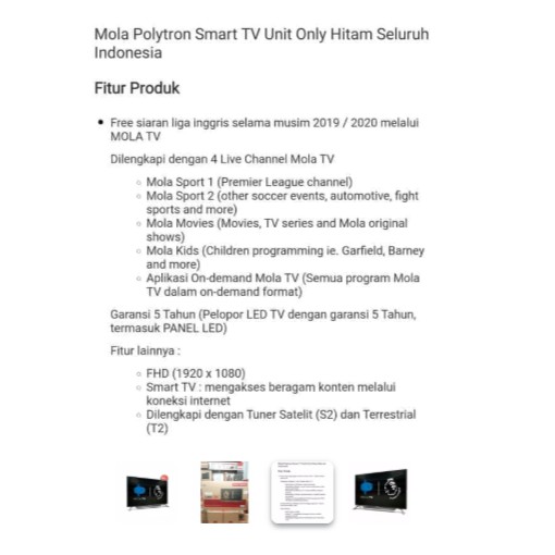 Polytron LED SMART TV 39&quot; PLD 40AS1558 Full HD PROMO GARANSI 5 TAHUN