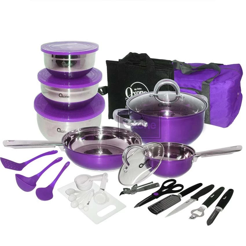 Oxone OX-993 33Pcs Panci Travel Cookware Set - Ungu