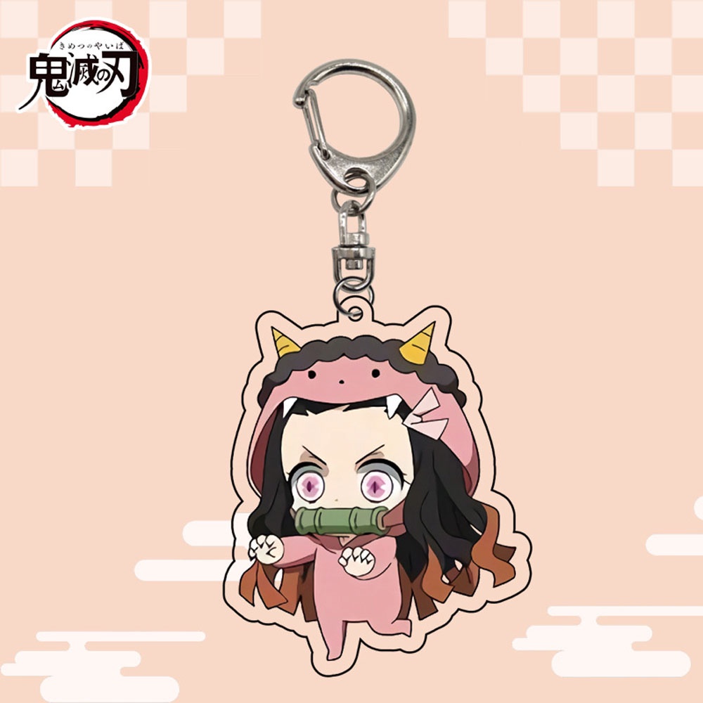 Needway  Acrylic Animation Peripheral Nezuko Figurine Model Demon Slayer Keychain Kimetsu No Yaiba Tanjirou Zenitsu Gifts Scultures Kyoujurou Key Ring