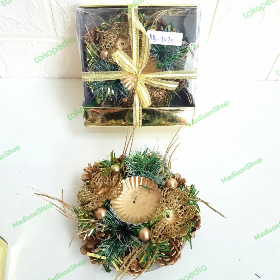 Tempat Lilin Doa Adven Pinus Krans Candle Wreath Murah Hiasan Natal - AB 7070