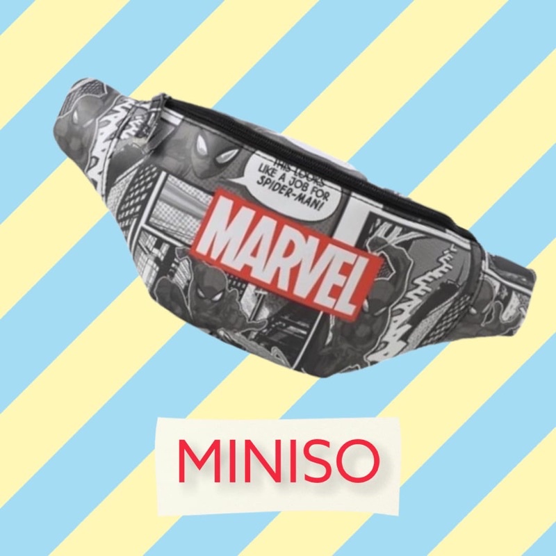 MINISO TAS SELEMPANG COWOK MEN WAIST BAG MARVEL COLLECTION SPIDERMAN BLACK RED WHITE