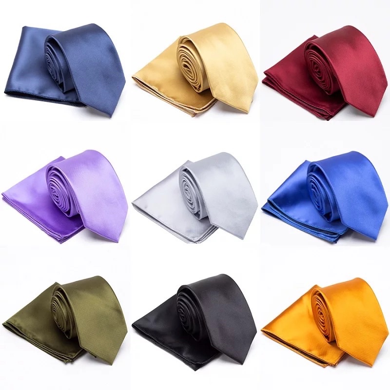 set dasi panjang long tie polos dan pocket square handkerchief sapu tangan saku jas hitam/ maroon/ m