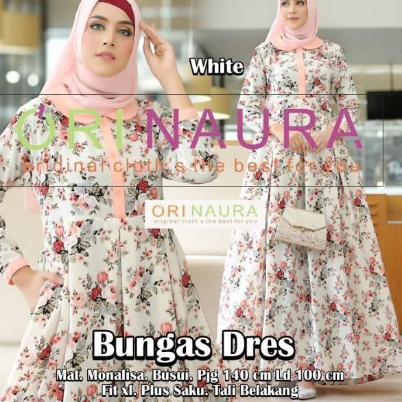 Terbaru.. bungas dress gamis bahan monalisa ori motif bunga ori Naura