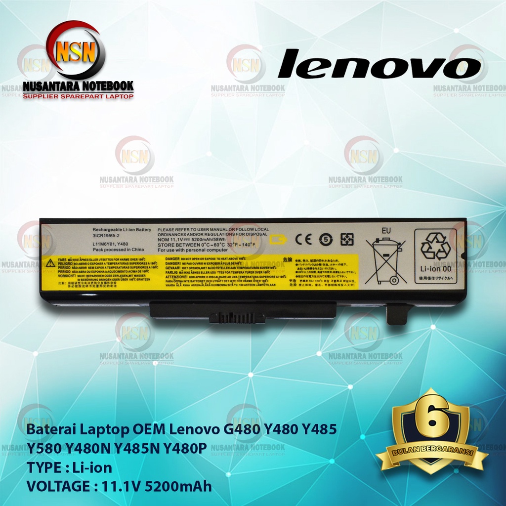 Baterai Laptop OEM Lenovo For G480 Y480 Y485 Y580 Y480N Y485N Y480P