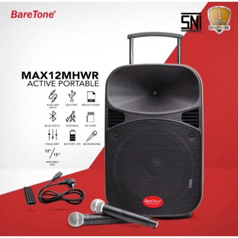 SPEAKER PORTABLE AKTIF WIRELESS MEETING BARETONE 12 INCH MAX 12 MHWR BLUETOOTH ORIGINAL