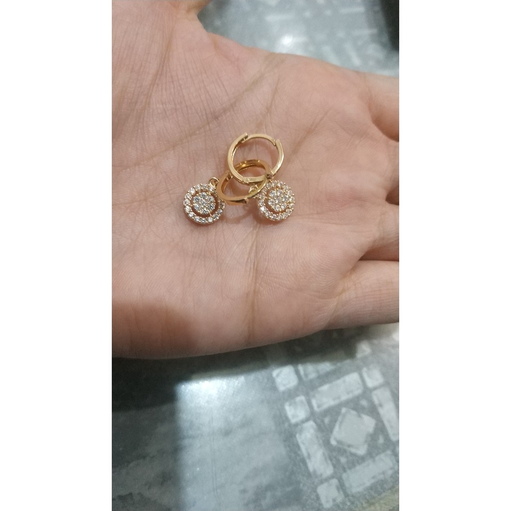 Anting jepit gantung anak dan dewasa emas asli kadar 700 70 16k diamond look panjang mewah clover drop love hati bola bling permata giwang kerabu gold