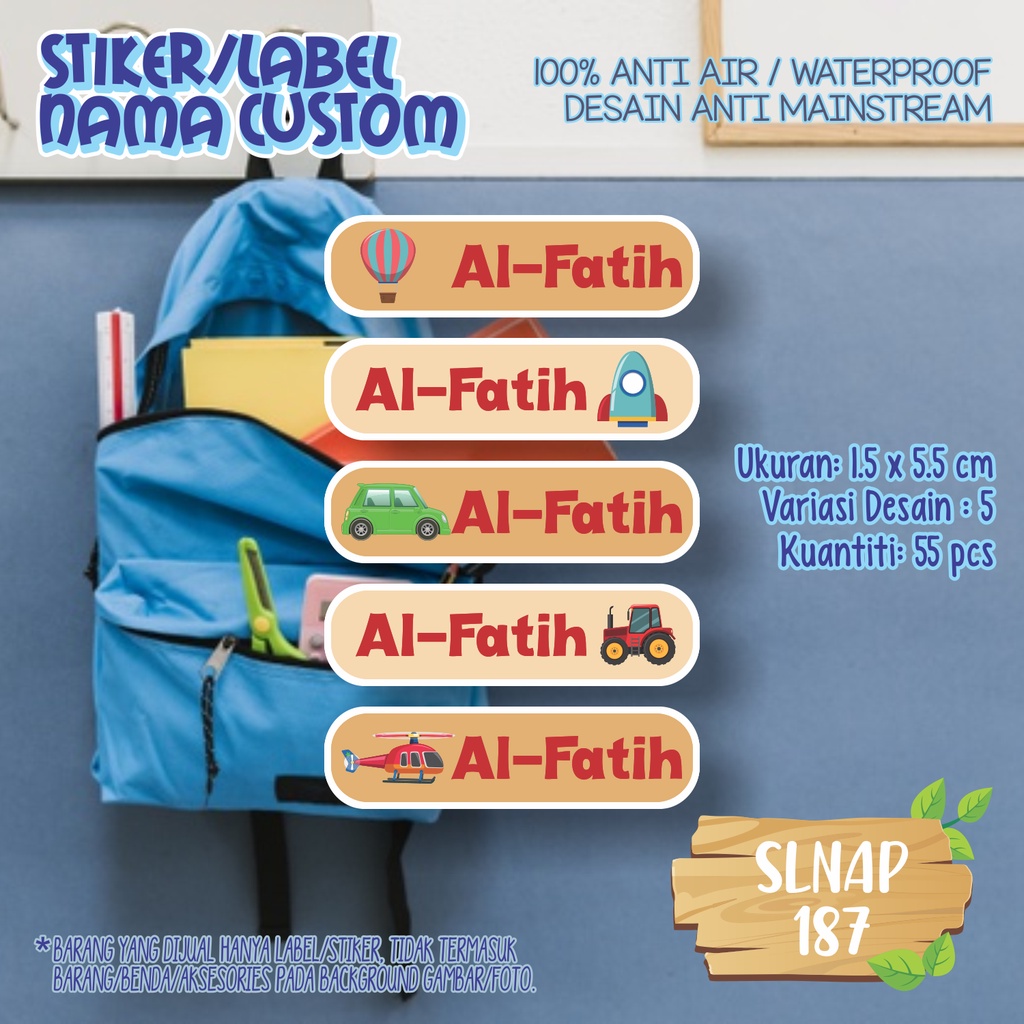 

sticker label nama waterproof kartun mobil roket SLNAP 187