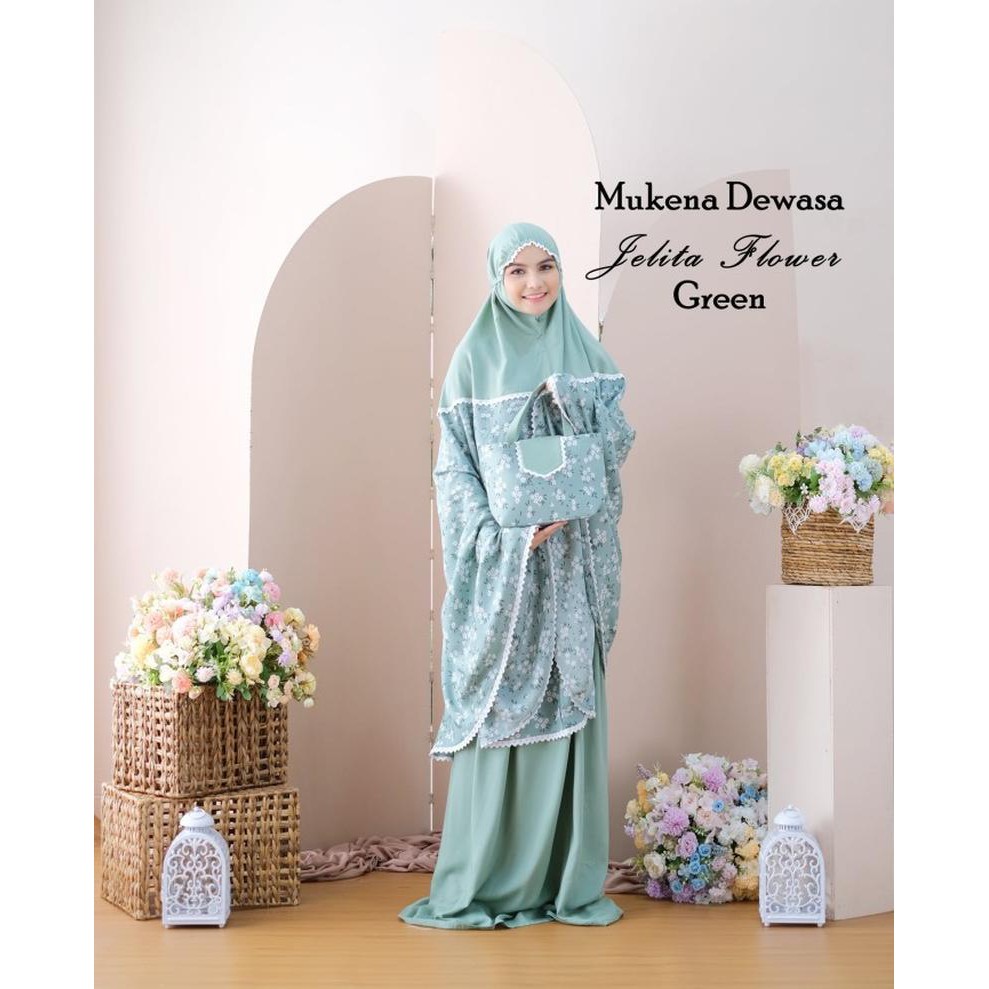 Mukena Dewasa Motif Flower Jelita Cantik Lucu Bahan Rayon Premium Adem Model Elegant