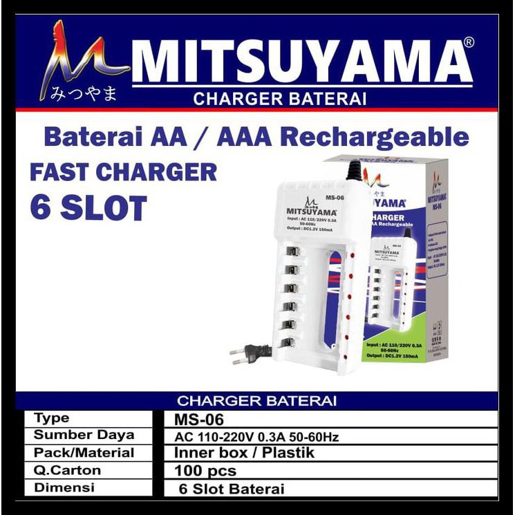 Charger Baterai AA/ AAA/ Battery Mitsuyama MS-06 6 Slot Fast Charger