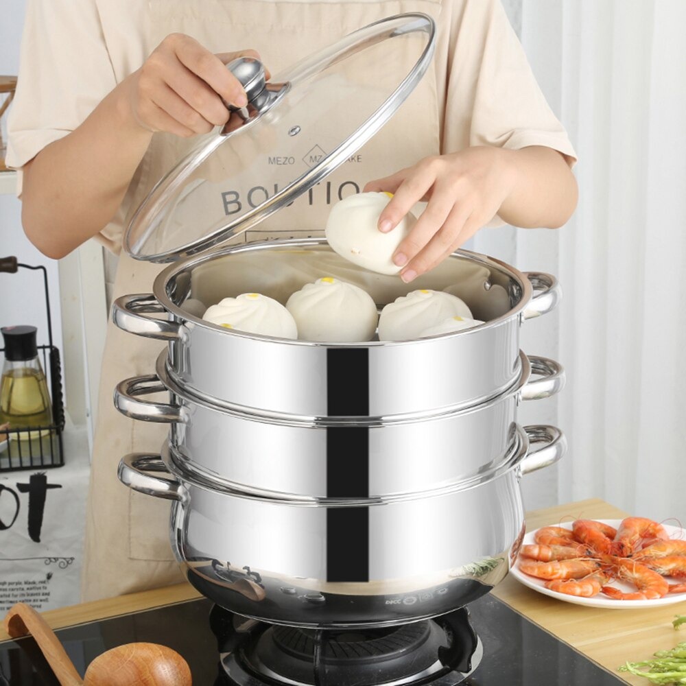 BARANG BARU Panci Steamer Stainless 3 Susun Panci Serbaguna Panci Kukus ZG-1 Panci Baja Tahan Karat Panci Pengukus Panci Masak Sup Kompor Induksi Roti Kukus Bakpao Berisi Dapur Panci Pengukus Komersial Boiler Ganda Panci Sup Kompor Induksi Baja laris_unik