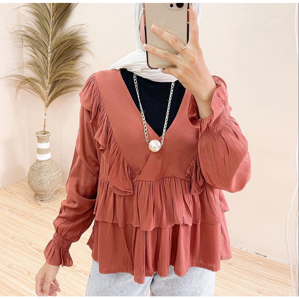 1KG MUAT 5PCS | OLIVER BLOUSE RUFFLE RAYON CRINCKLE PREMIUM HITS OOTD SELEBGRAM FASHION GROSIR