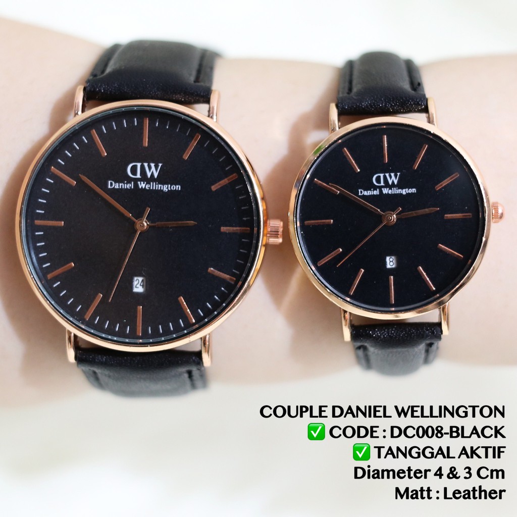 Jam tangan couple tanggal aktif tali kulit leather harga satuan grosir DC021