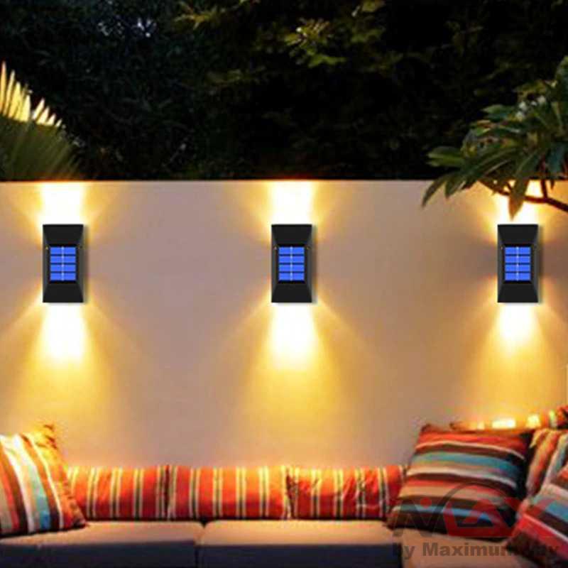 Lampu Pagar Tenaga Surya (harga untuk 2pcs) Hidup Nonstop 10 Jam saat malam lampu tembok Lampu Taman Solar Panel Everso Lampu Solar LED Outdoor Wall Warm White 2 PCS Waterproof - L30 solar light garden solar led light outdoor garden decoration outdoor