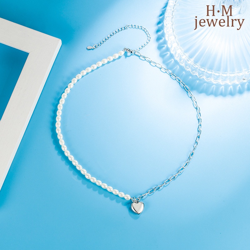 Kalung Rantai Sterling Silver 925 Dengan Liontin Hati Aksen Mutiara Untuk Wanita