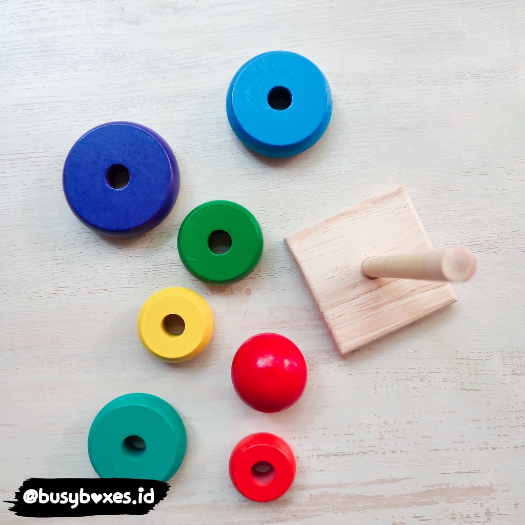 [busyboxes.id] wooden stacker - mainan kayu aneka bentuk