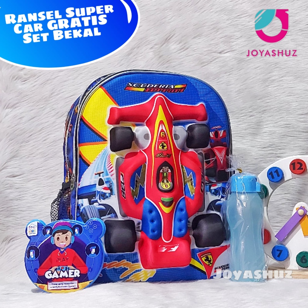 Tas 3D Anak SD Berbonus - Ransel  3D Anak SD Super Car - Tas Sekolah Anak SD Karakter Super Car - Tas Anak Laki-Laki SD Gratis Botol Dan Misting - Tas Sekolah Anak Karakter Lucu - Joyashuz