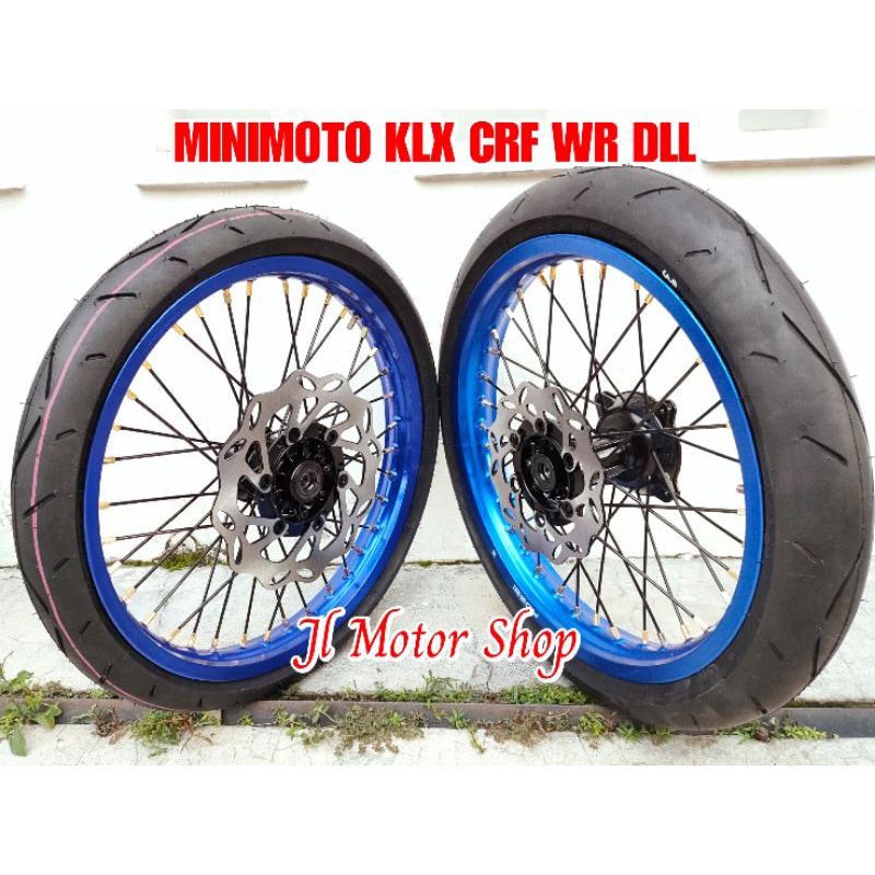 PAKET VELG  MINIMOTO SUPERMOTO MINI CRF 150 CRF150 KLX D-TRACKER 150 RING 17 UKURAN PELEK KECIL PLUS BAN