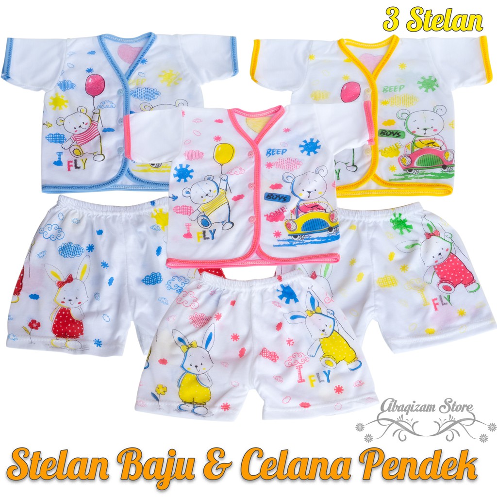 3 Setelan Baju Lengan Pendek bayi dan Celana Pendek bayi Stelan bayi