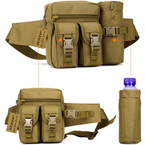 Tactical Waist Bag Military Hip Belt Outdoor Waterproof + Tas Botol