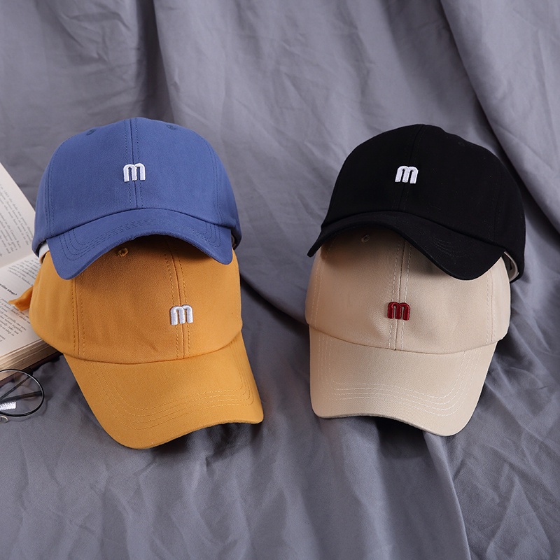 M Letter Baseball Cap Curved Brim Retro Soft Top Casual Hip-hop