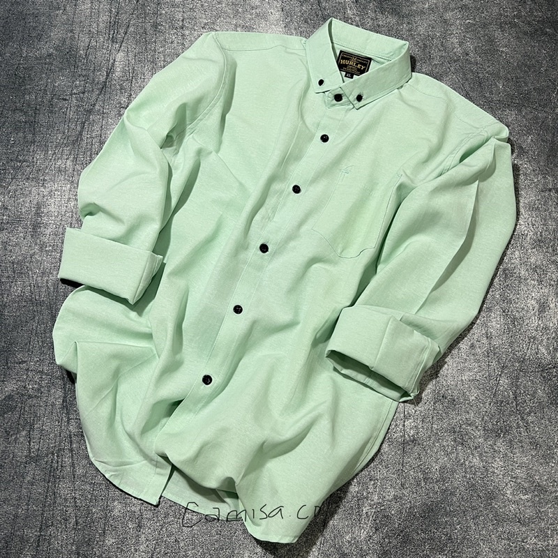 KEMEJA PANJANG HIJAU MINT PRIA KATUN OXFORD HEM PRIA HIJAU MINT POLOS PANJANG BAJU KEMEJA KERJA PEST