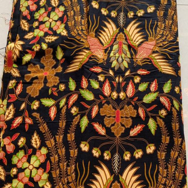 kain batik motif daun burung kecil merah hijau
