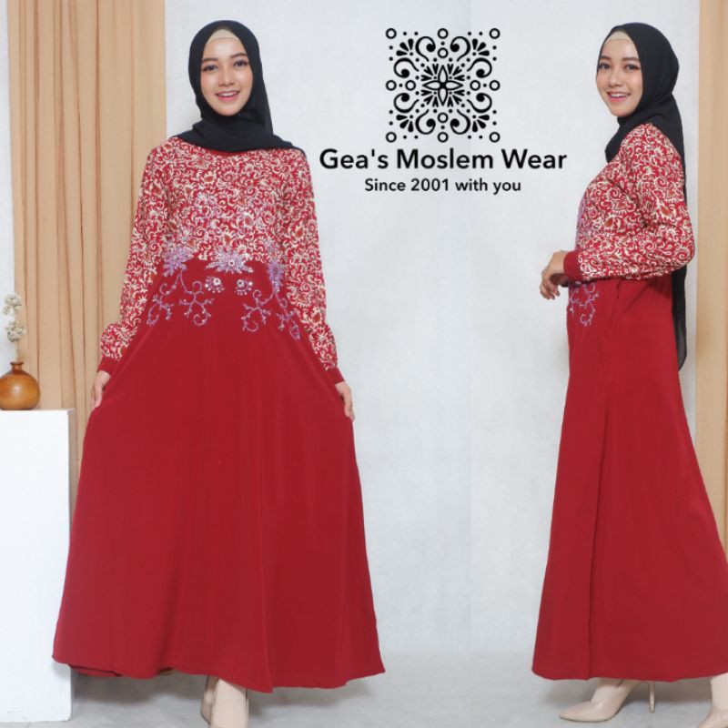 gamis polos wolfis kombinasi batik full payet premium dress muslimah
