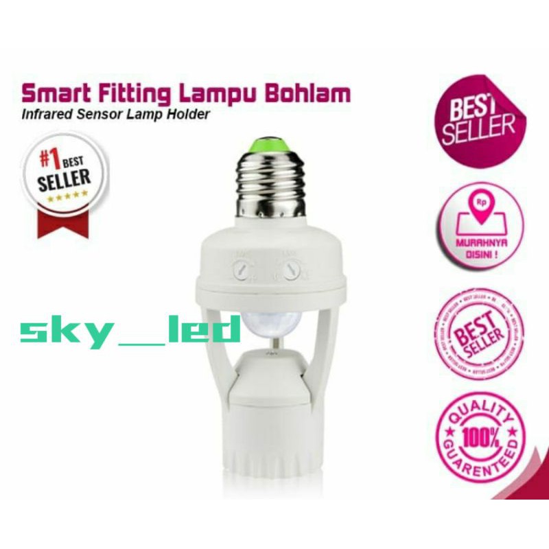 Smart Fitting E27 Lampu Bohlam Motion Sensor Gerak Otomatis Nyala