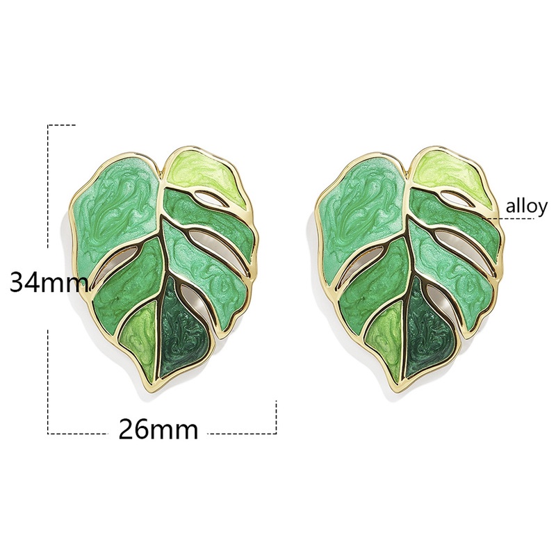 1 Pasang Anting Stud Bentuk Daun Bahan Alloy Untuk Wanita