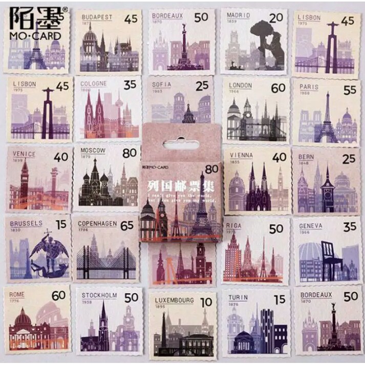 

46pcs aesthetic stiker box Retro Stamp lucu utk dekorasi scrapbook/album