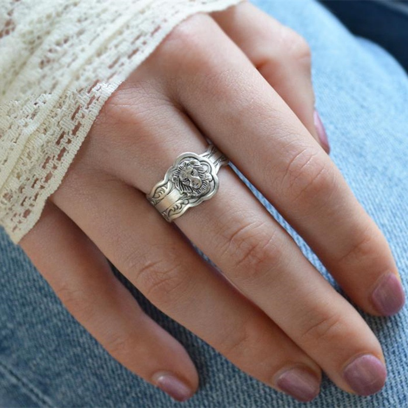 Cincin Desain Singa Bahan 925 Silver Alloy Gaya Vintage Untuk Pria Dan Wanita