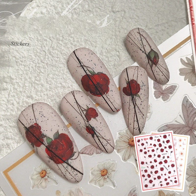 1 Lembar Stiker Kuku 3D Motif Butterfly / Mawar / Hati Untuk Dekorasi Nail Art / Manicure