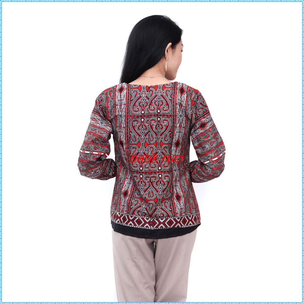 Blouse Batik Wanita Atasan Modern Lengan Panjang Motif Tenun S-M-L-XL-XXL-3L-4L-5L-7