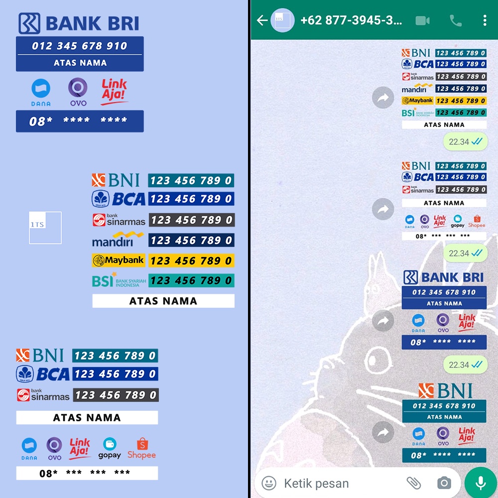 Stiker Nomor Rekening WA Nama Bank