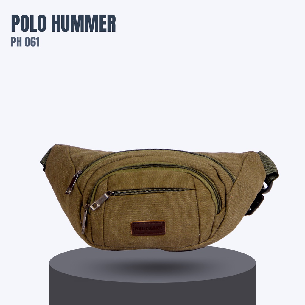 Tas Pinggang Kanvas Polo Hummer Murah Import Waistbag Banyak Kantong