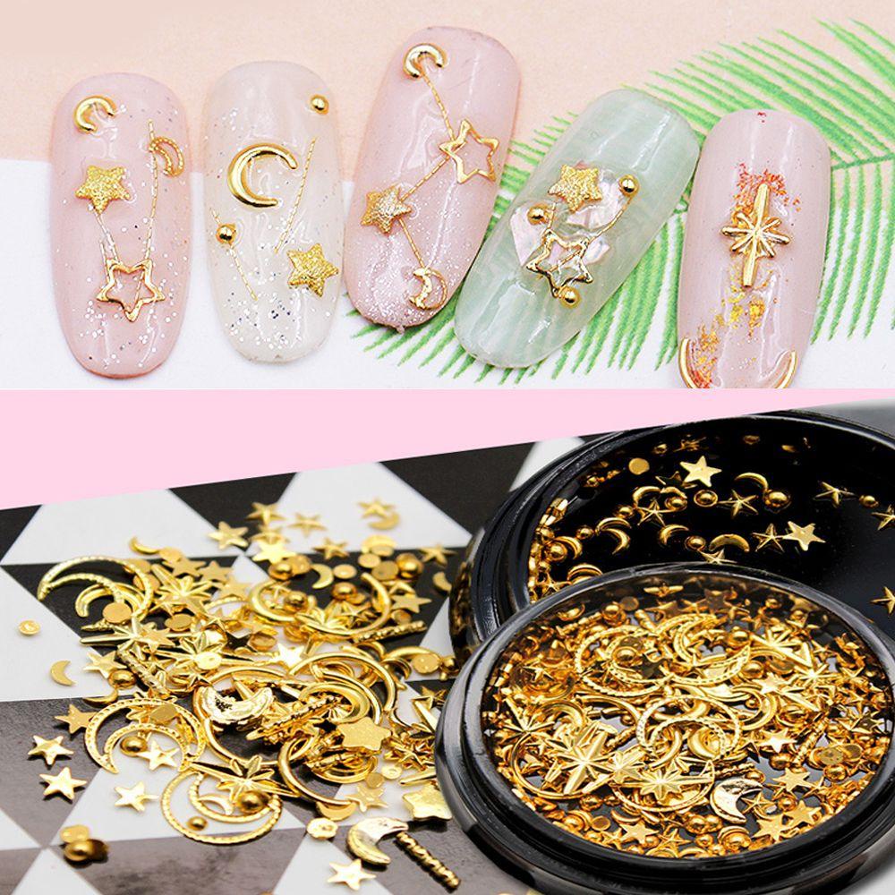 Lily Nail Sequin Gold DIY Tips Bintang 3D Flakes