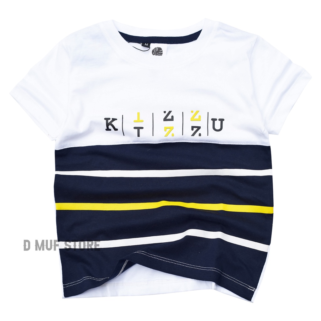 Kizzu Kaos Anak Premium Cotton 30s Usia 1-12 Tahun APG White Navy- dmufstore