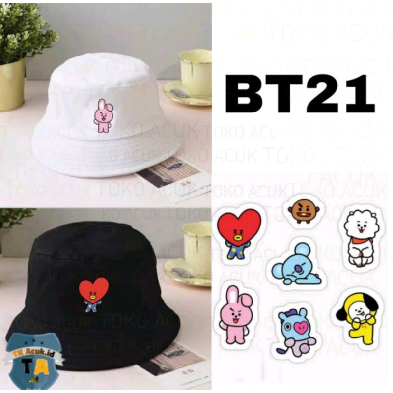 Topi Bucket Wanita Sablon BT21 /Terbaru Bucket BT21