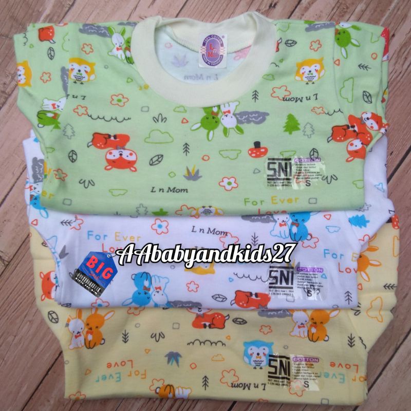 3PC Kaos Oblong Bayi Full Print LnMom Ukuran S M L XL Lembut dan SNI