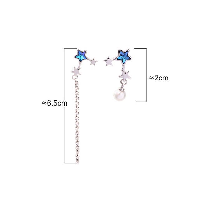 LRC Anting Tusuk Fashion Blue Star-studded Pearl Earrings F57897